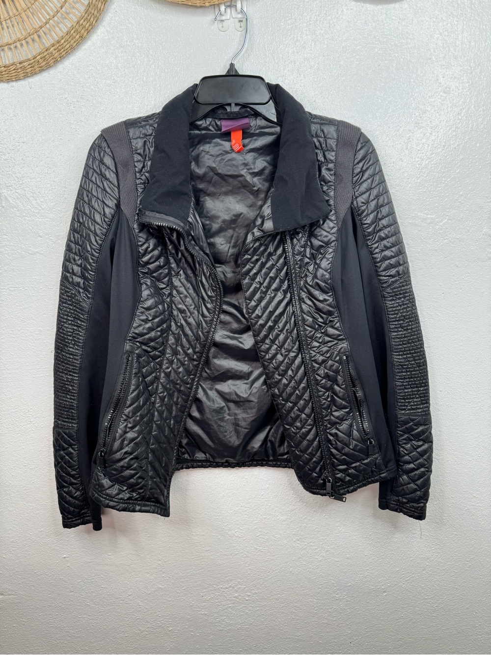 Zella Jacket Womens Size S Black Quilted Full Zip Stretch Panels Zip